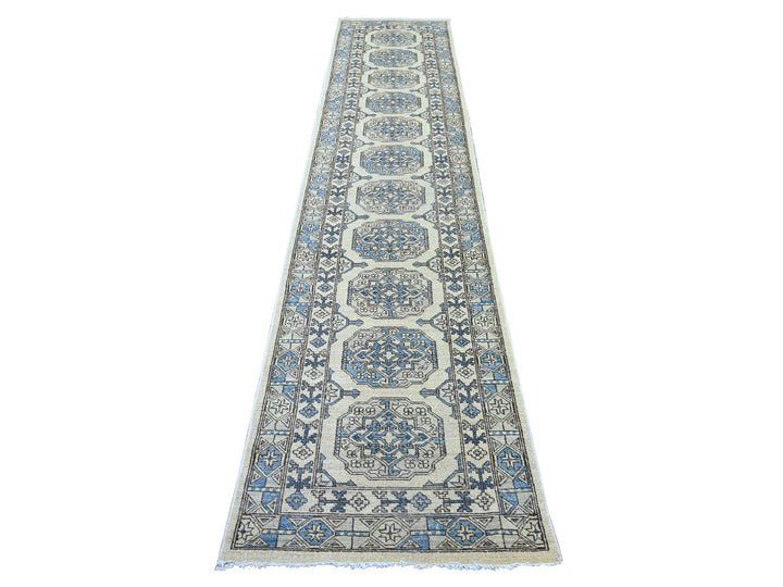 2'6" x 11'8" New Hand Knotted Ivory Wool Runner Oriental Rug - MOA10222835