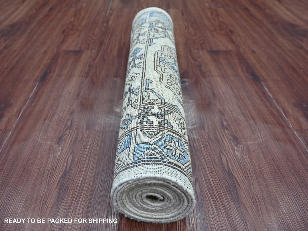2'6" x 11'8" New Hand Knotted Ivory Wool Runner Oriental Rug - MOA10222835