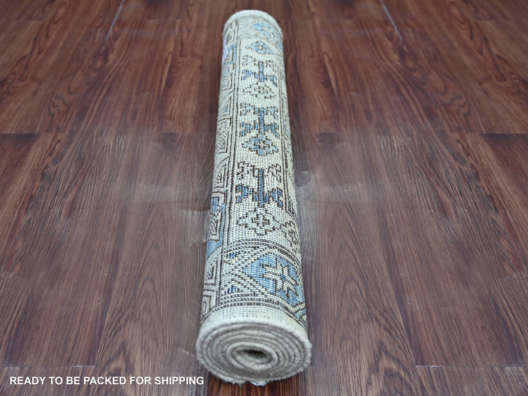 2'5" x 6'1" New Hand Knotted Ivory Wool Runner Oriental Rug - MOA10222838