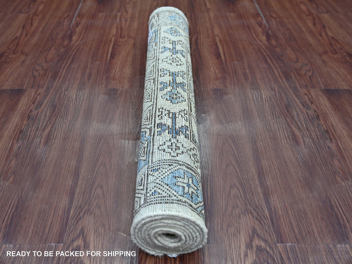 2'5" x 6'1" New Hand Knotted Ivory Wool Runner Oriental Rug - MOA10222838