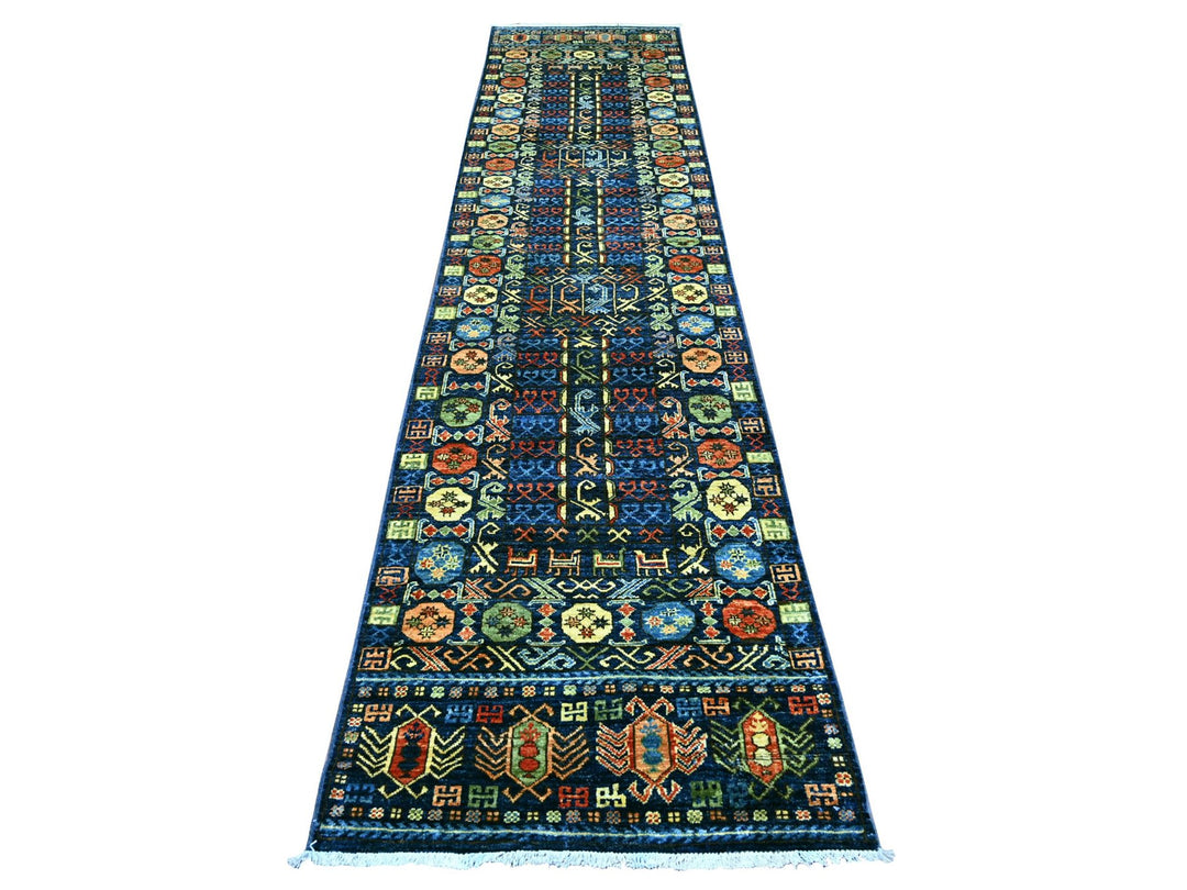 2'9" x 11'9" New Hand Knotted Blue Wool Runner Oriental Rug - MOA10222839