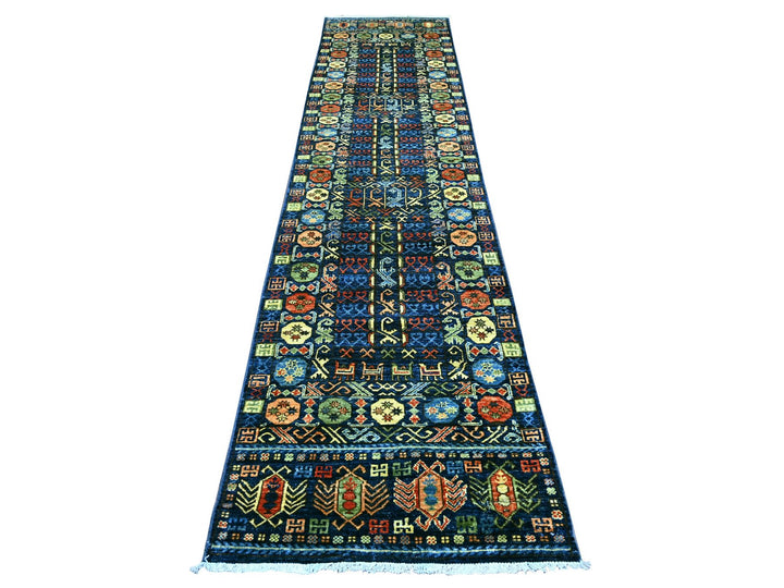 2'9" x 11'9" New Hand Knotted Blue Wool Runner Oriental Rug - MOA10222839