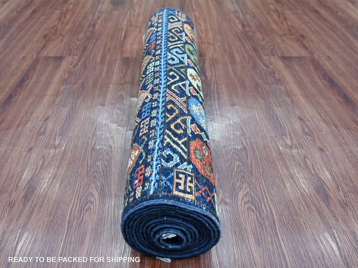2'9" x 11'9" New Hand Knotted Blue Wool Runner Oriental Rug - MOA10222839