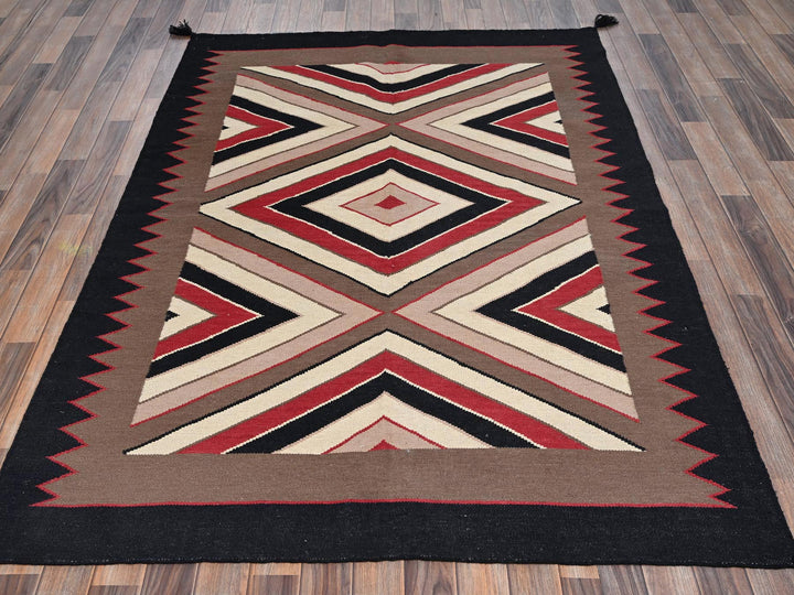 5'2" x 7'0" New Hand Woven Brown Wool Rectangle Oriental Rug - MOA1022283