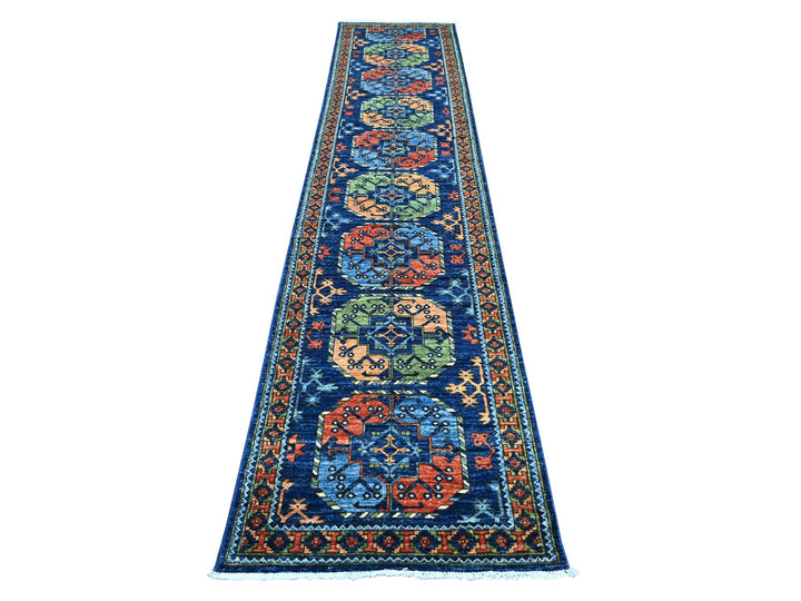 2'7" x 11'11" New Hand Knotted Blue Wool Runner Oriental Rug - MOA10222840