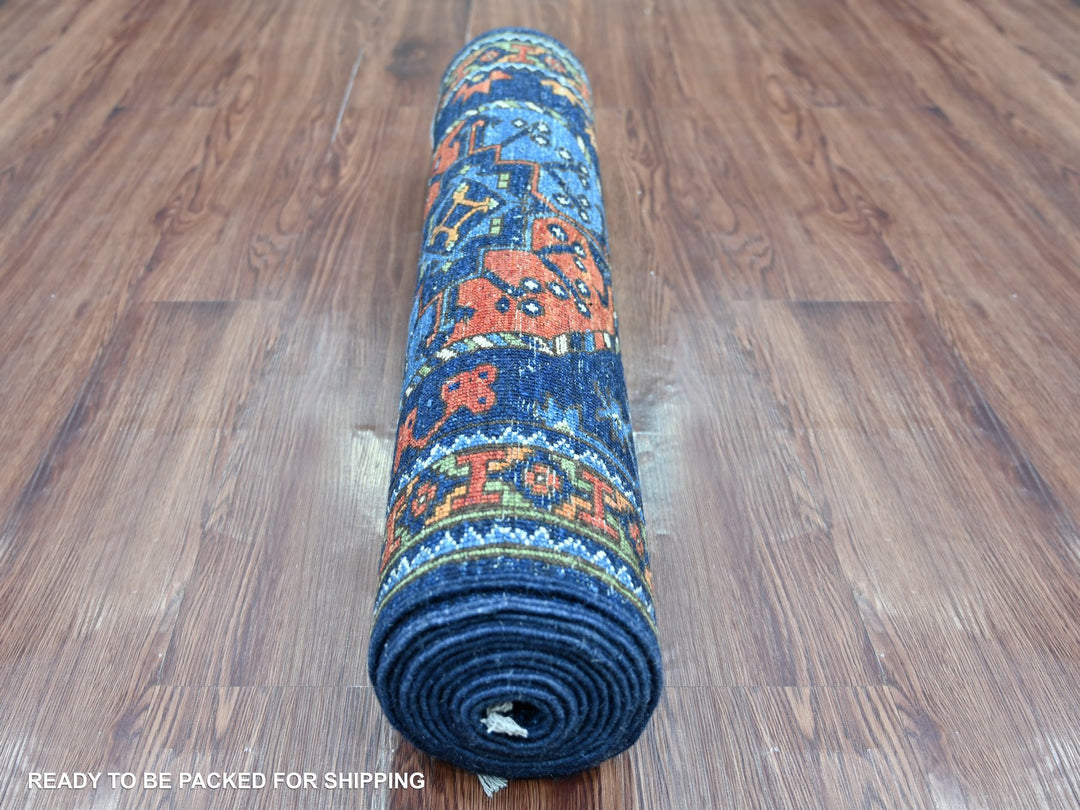 2'7" x 11'11" New Hand Knotted Blue Wool Runner Oriental Rug - MOA10222840