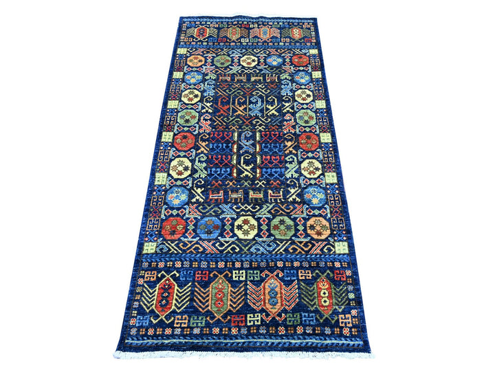 2'9" x 6'3" New Hand Knotted Blue Wool Runner Oriental Rug - MOA10222841