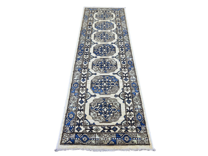 2'7" x 8'3" New Hand Knotted Ivory Wool Runner Oriental Rug - MOA10222842