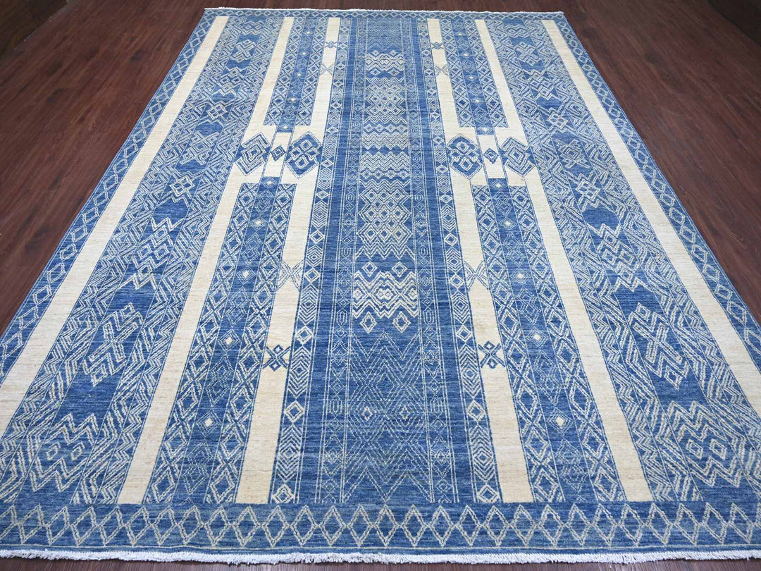 8'9" x 11'6" New Hand Knotted Blue Wool Rectangle Oriental Rug - MOA10222844
