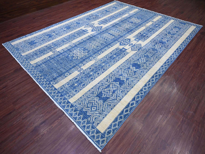 8'9" x 11'6" New Hand Knotted Blue Wool Rectangle Oriental Rug - MOA10222844