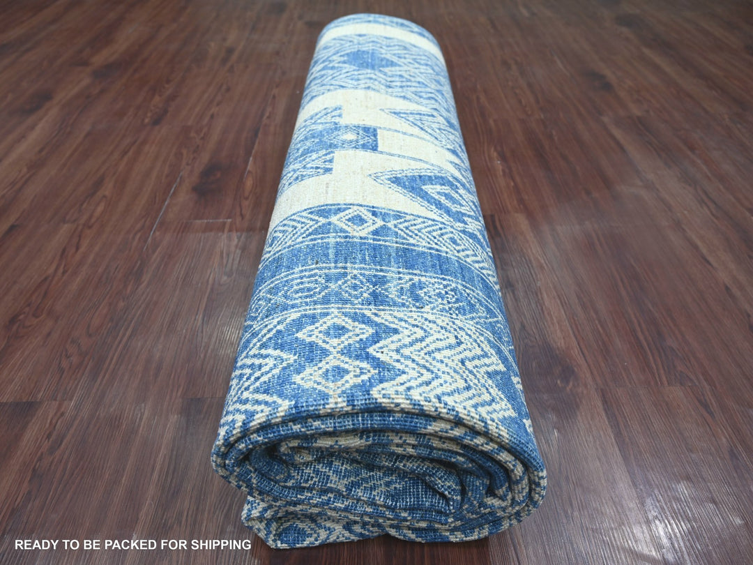 8'9" x 11'6" New Hand Knotted Blue Wool Rectangle Oriental Rug - MOA10222844