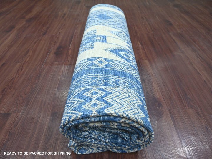 8'9" x 11'6" New Hand Knotted Blue Wool Rectangle Oriental Rug - MOA10222844