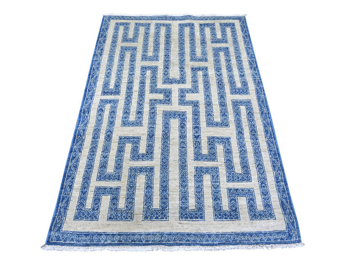 4'0" x 5'9" New Hand Knotted Blue Wool Rectangle Oriental Rug - MOA10222846