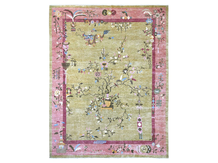9'2" x 11'8" New Hand Knotted Green Wool Rectangle Oriental Rug - MOA10222848