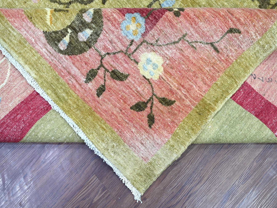 9'2" x 11'8" New Hand Knotted Green Wool Rectangle Oriental Rug - MOA10222848