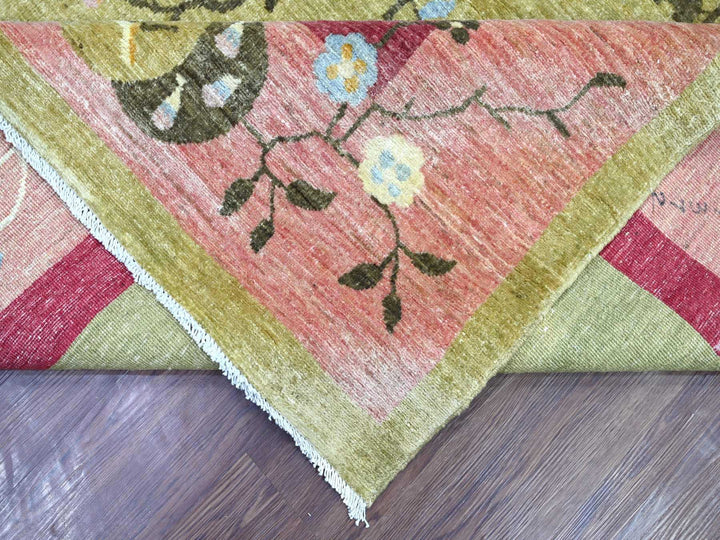 9'2" x 11'8" New Hand Knotted Green Wool Rectangle Oriental Rug - MOA10222848