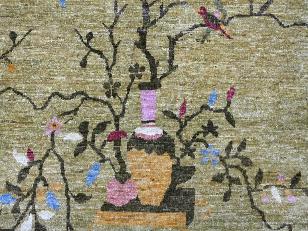 9'2" x 11'8" New Hand Knotted Green Wool Rectangle Oriental Rug - MOA10222848