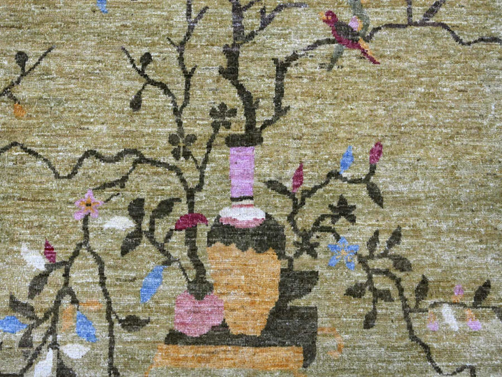 9'2" x 11'8" New Hand Knotted Green Wool Rectangle Oriental Rug - MOA10222848