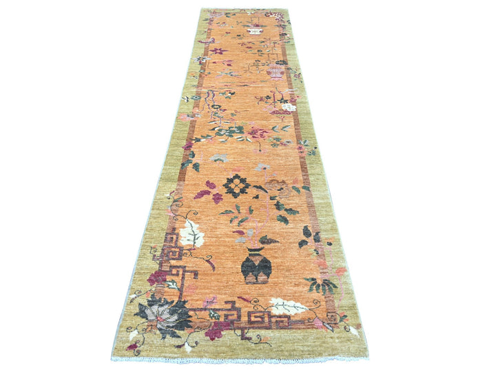 3'0" x 11'9" New Hand Knotted Brown Wool Runner Oriental Rug - MOA10222849