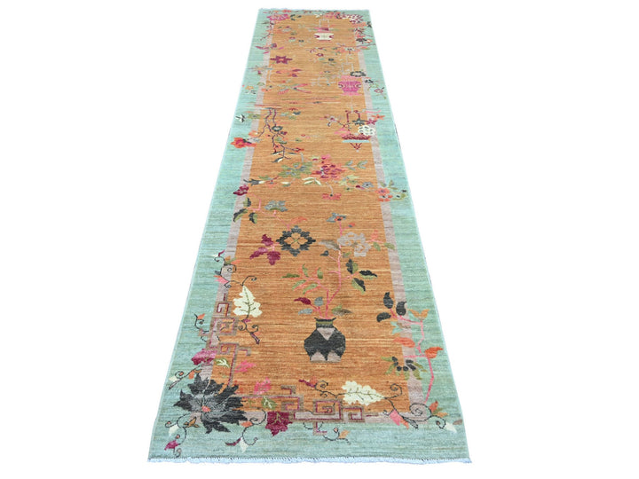 3'1" x 11'9" New Hand Knotted Brown Wool Runner Oriental Rug - MOA10222853
