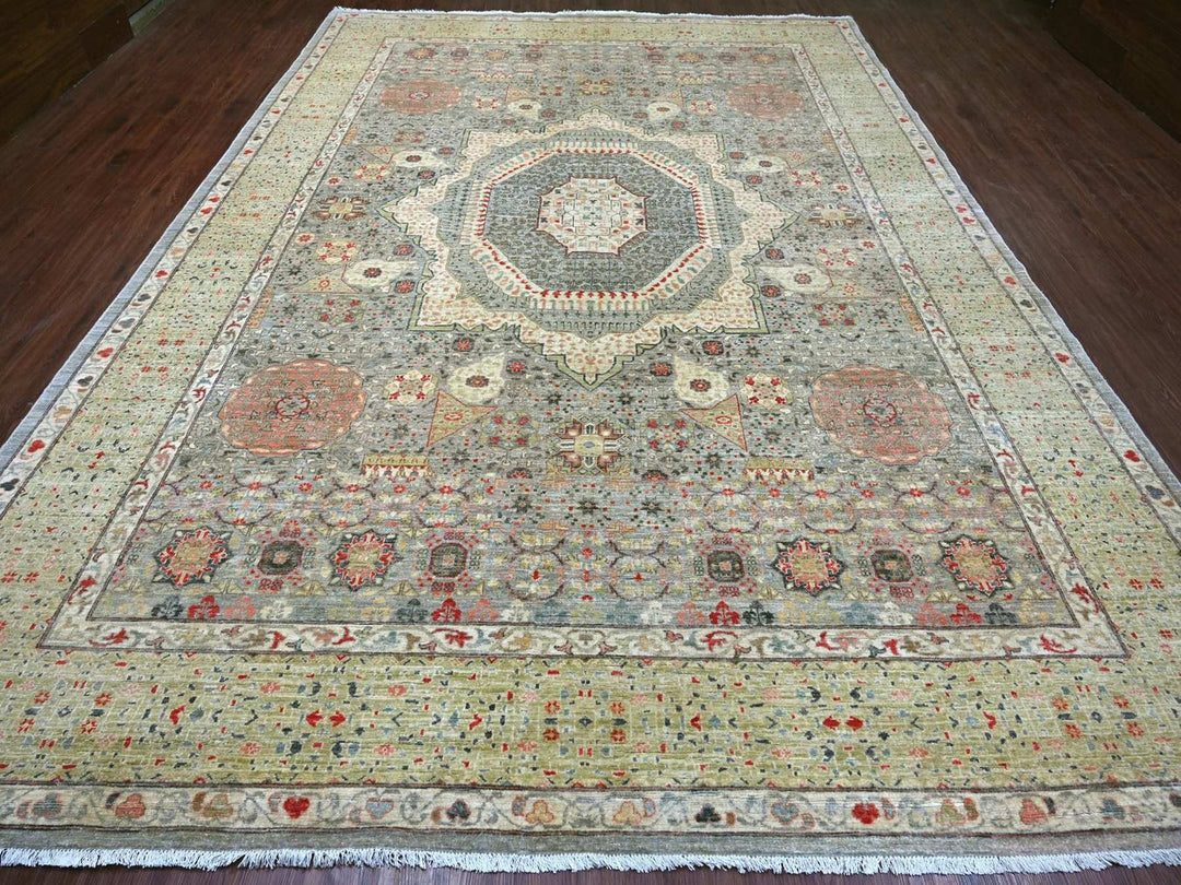 9'9" x 13'9" New Hand Knotted Grey Wool Rectangle Oriental Rug - MOA10222855