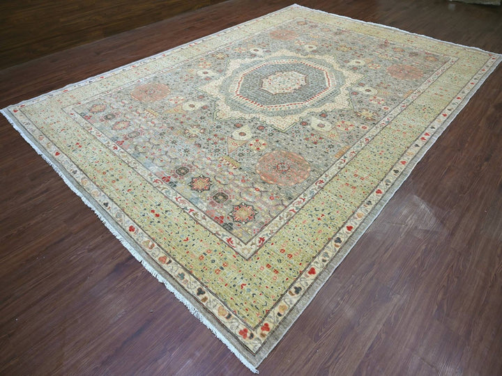 9'9" x 13'9" New Hand Knotted Grey Wool Rectangle Oriental Rug - MOA10222855