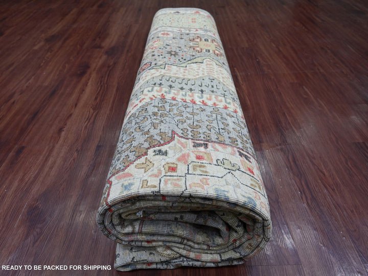 9'9" x 13'9" New Hand Knotted Grey Wool Rectangle Oriental Rug - MOA10222855