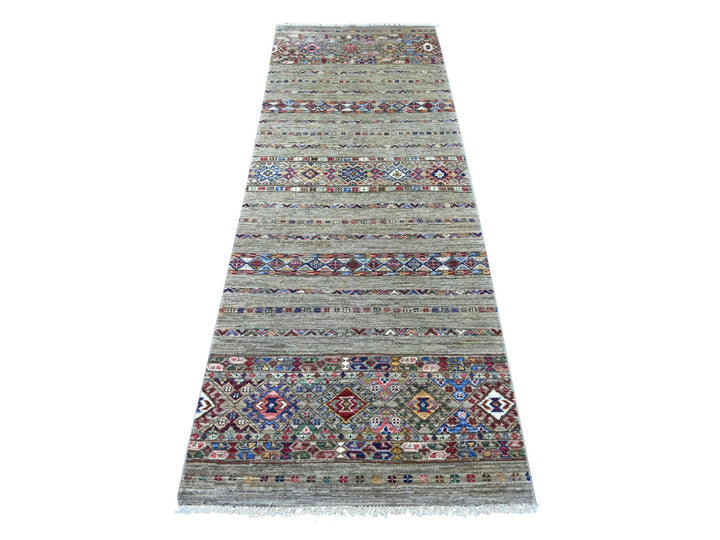 2'10" x 8'2" New Hand Knotted Grey Wool Runner Oriental Rug - MOA10222857