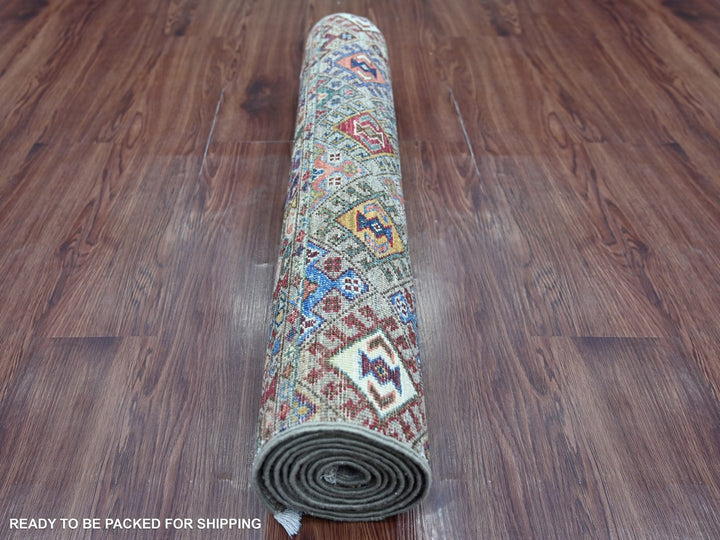 2'10" x 8'2" New Hand Knotted Grey Wool Runner Oriental Rug - MOA10222857