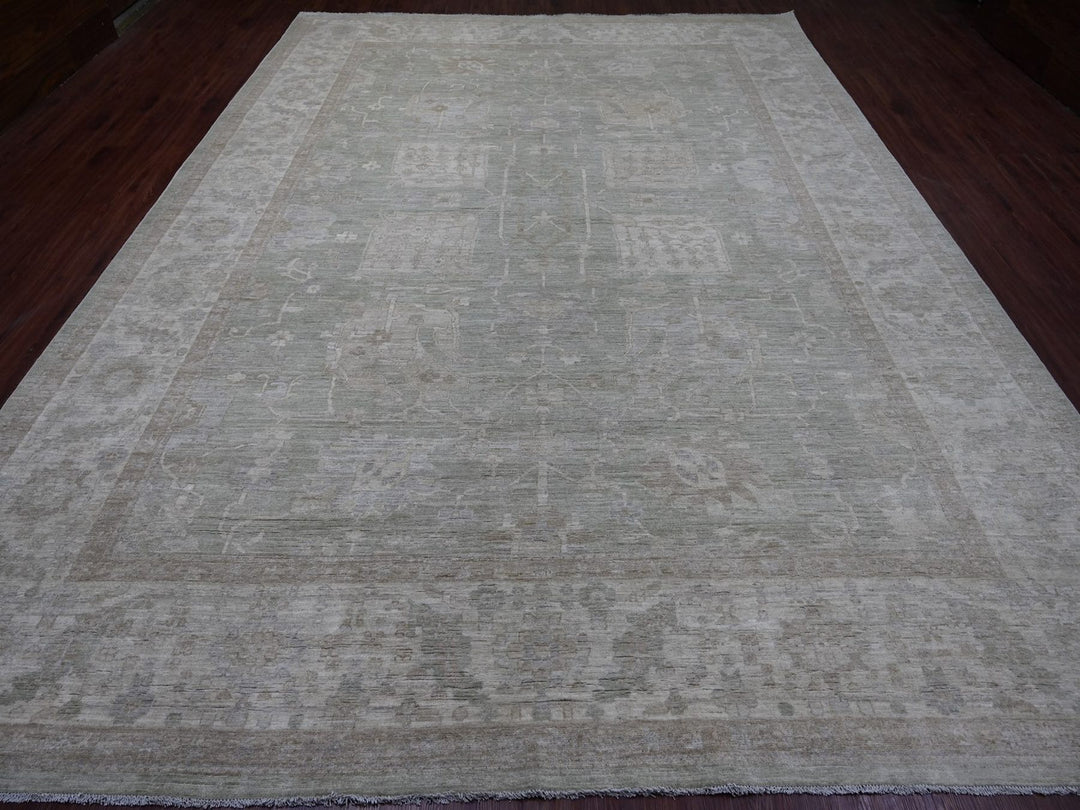 10'0" x 13'4" New Hand Knotted Green Wool Rectangle Oriental Rug - MOA10222858
