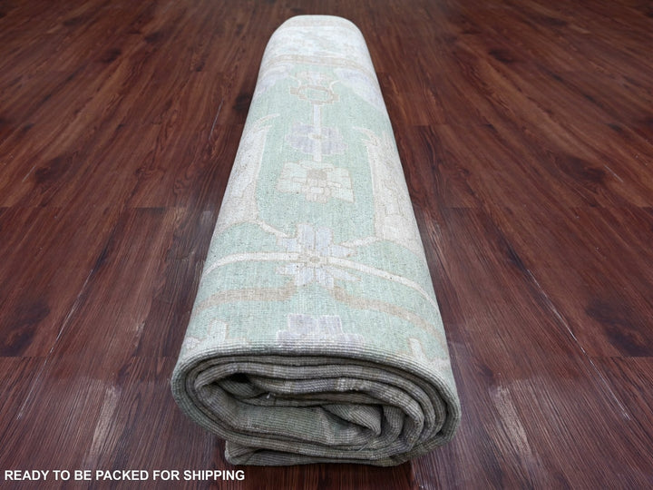 10'0" x 13'4" New Hand Knotted Green Wool Rectangle Oriental Rug - MOA10222858