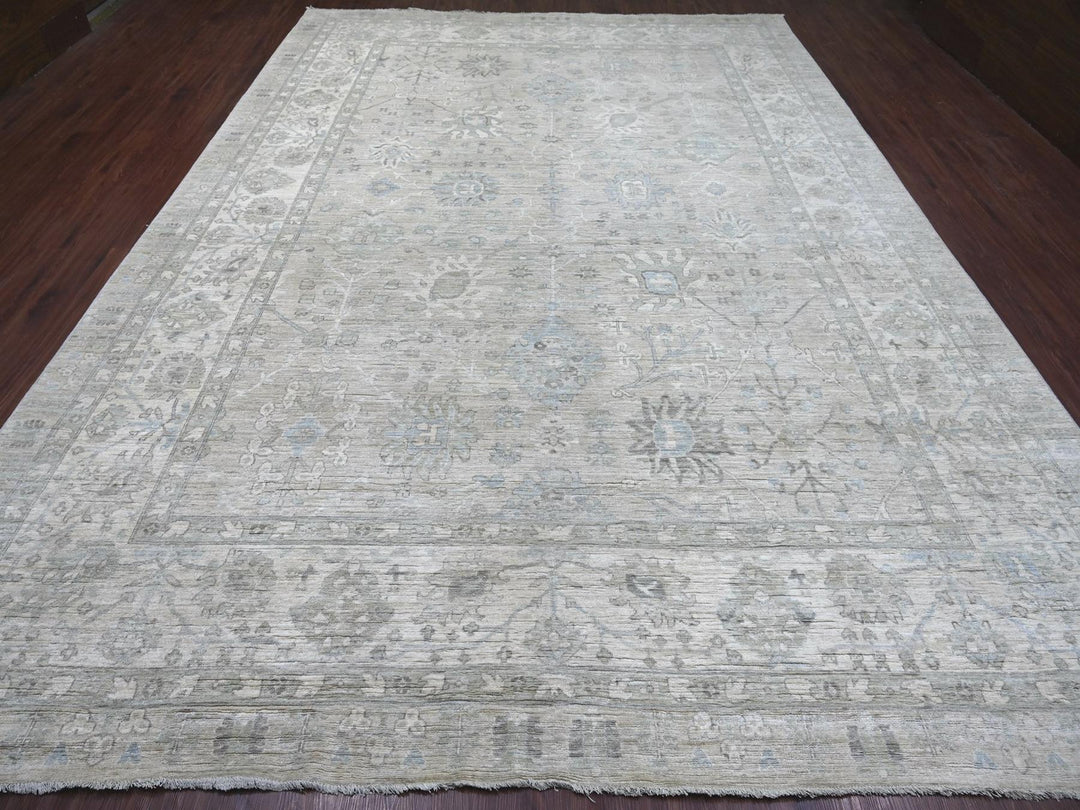 9'10" x 13'11" New Hand Knotted Grey Wool Rectangle Oriental Rug - MOA10222859