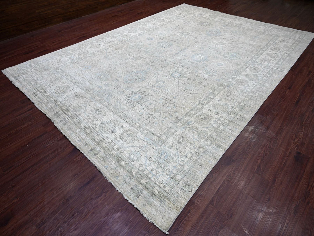 9'10" x 13'11" New Hand Knotted Grey Wool Rectangle Oriental Rug - MOA10222859
