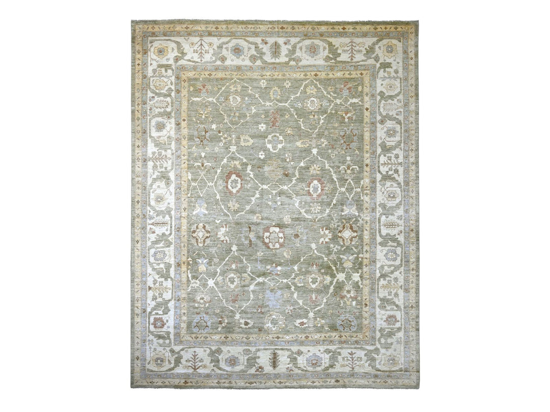 11'11" x 15'0" New Hand Knotted Green Wool Rectangle Oriental Rug - MOA10222861