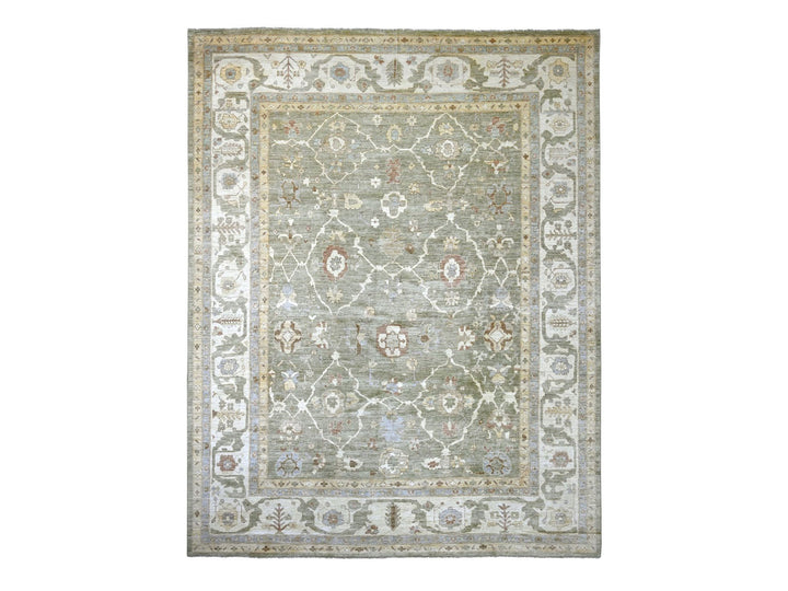 11'11" x 15'0" New Hand Knotted Green Wool Rectangle Oriental Rug - MOA10222861