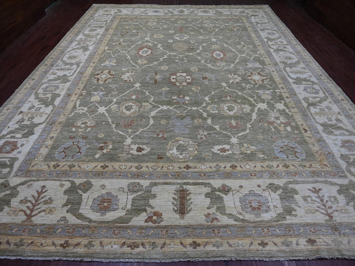 11'11" x 15'0" New Hand Knotted Green Wool Rectangle Oriental Rug - MOA10222861