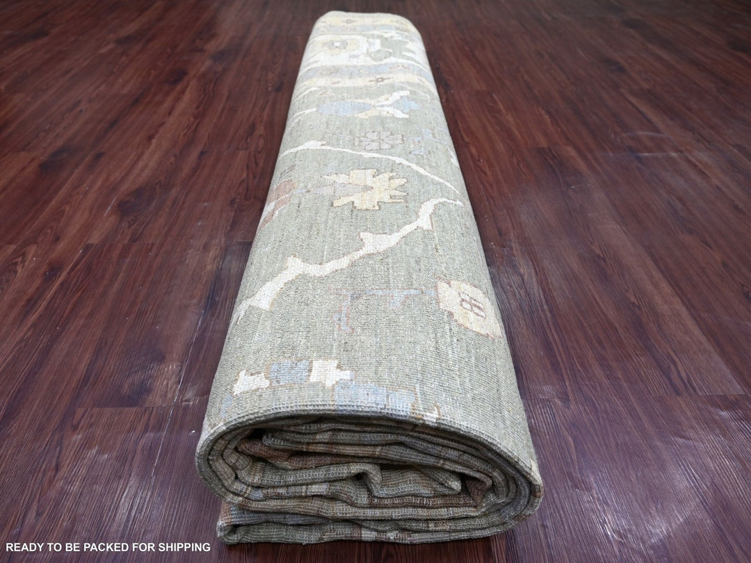 11'11" x 15'0" New Hand Knotted Green Wool Rectangle Oriental Rug - MOA10222861