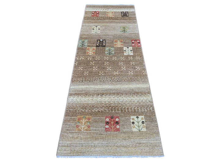2'9" x 7'7" New Hand Knotted Brown Wool Runner Oriental Rug - MOA10222865