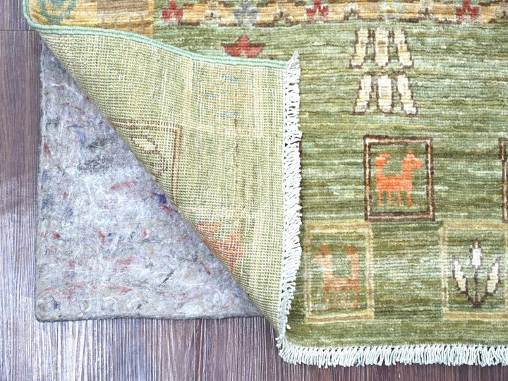 3'11" x 5'10" New Hand Knotted Green Wool Rectangle Oriental Rug - MOA10222868