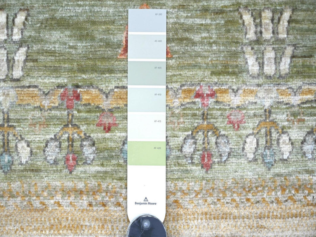 3'11" x 5'10" New Hand Knotted Green Wool Rectangle Oriental Rug - MOA10222868