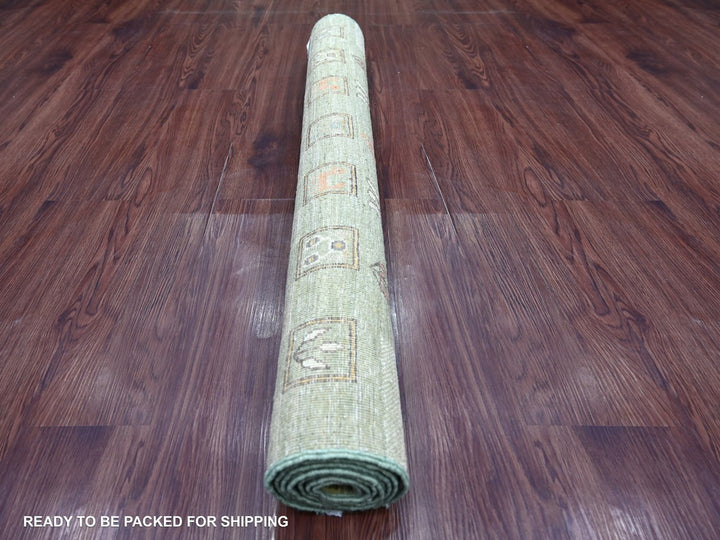 3'11" x 5'10" New Hand Knotted Green Wool Rectangle Oriental Rug - MOA10222868