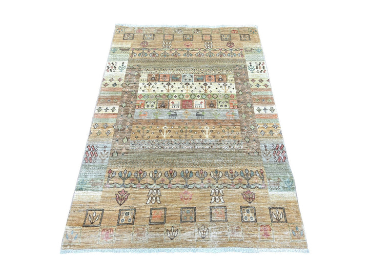 4'0" x 5'7" New Hand Knotted Brown Wool Rectangle Oriental Rug - MOA10222870
