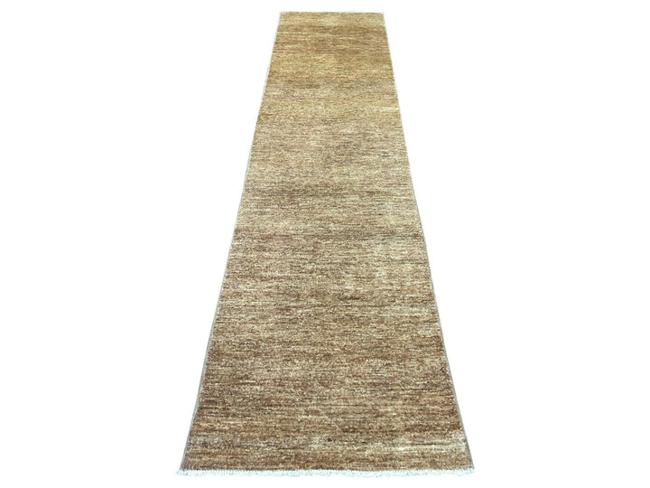 2'7" x 11'2" New Hand Knotted Brown Wool Runner Oriental Rug - MOA10222875