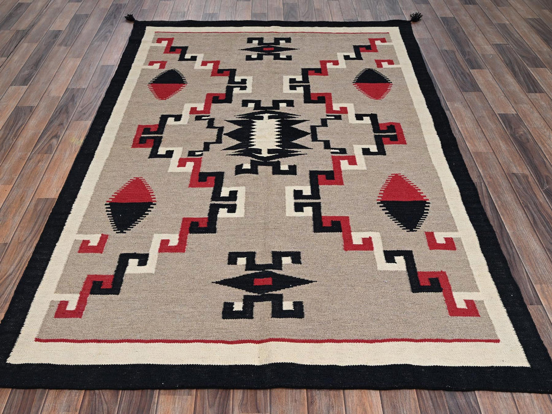 5'1" x 7'2" New Hand Woven Brown Wool Rectangle Oriental Rug - MOA1022287
