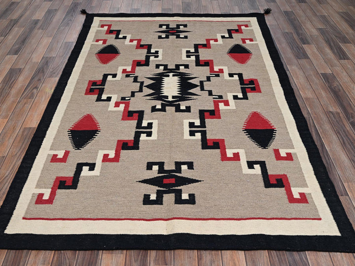 5'1" x 7'2" New Hand Woven Brown Wool Rectangle Oriental Rug - MOA1022287