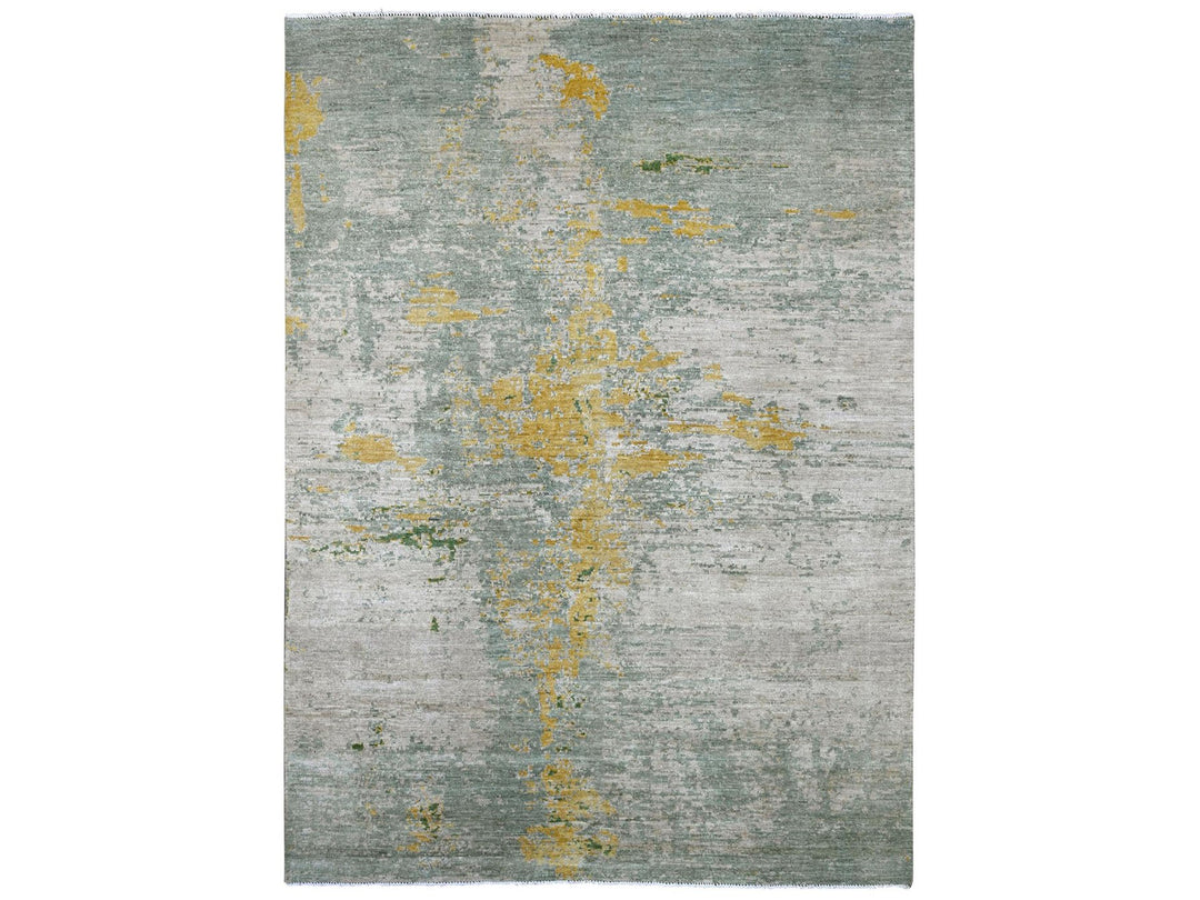 8'9" x 12'0" New Hand Knotted Green Wool Rectangle Oriental Rug - MOA10222886