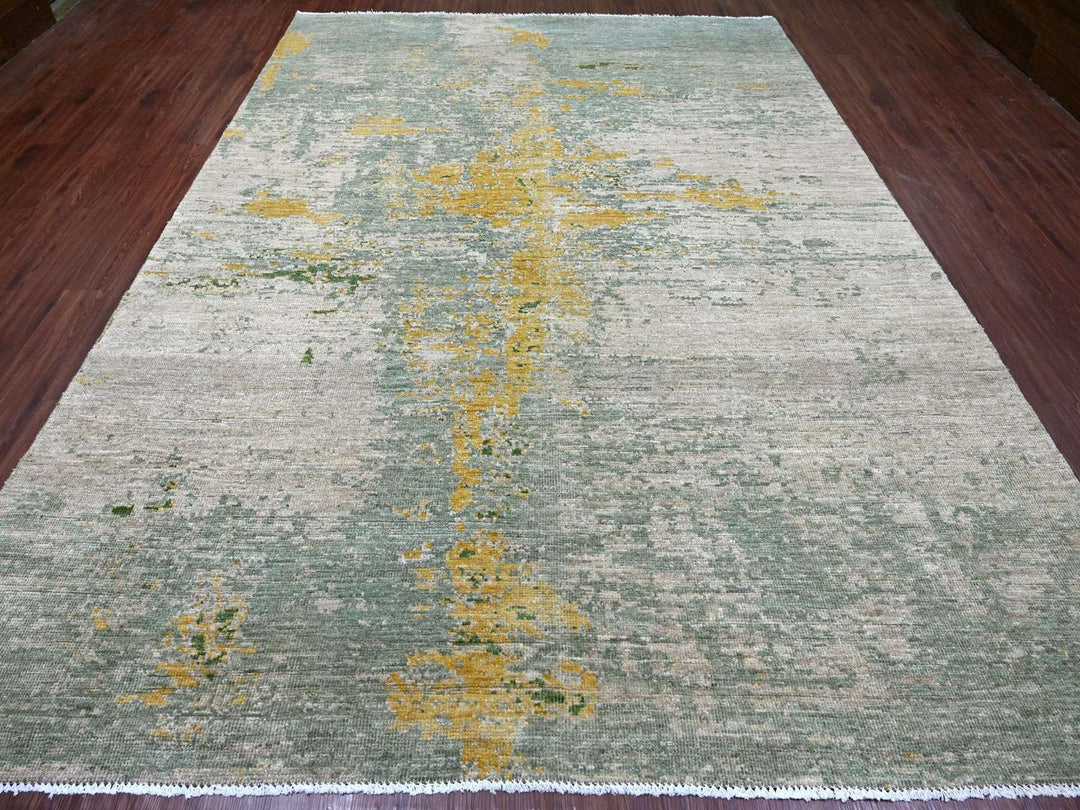 8'9" x 12'0" New Hand Knotted Green Wool Rectangle Oriental Rug - MOA10222886