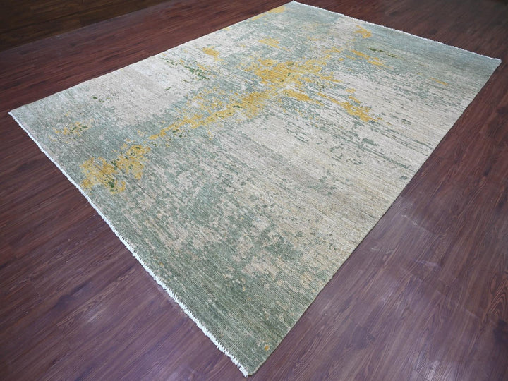 8'9" x 12'0" New Hand Knotted Green Wool Rectangle Oriental Rug - MOA10222886