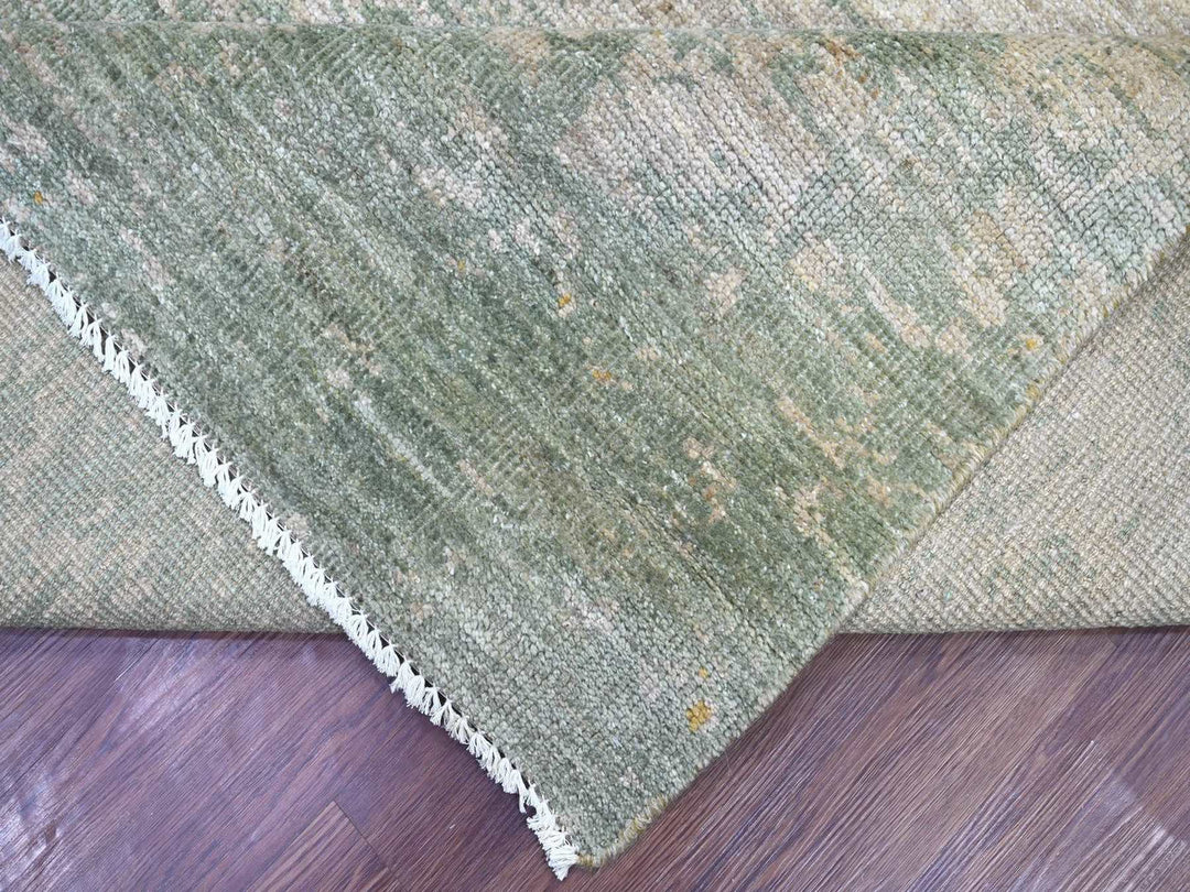 8'9" x 12'0" New Hand Knotted Green Wool Rectangle Oriental Rug - MOA10222886