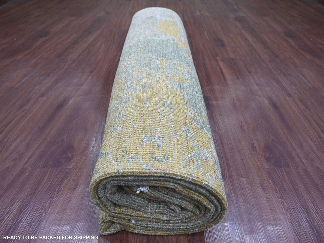 8'9" x 12'0" New Hand Knotted Green Wool Rectangle Oriental Rug - MOA10222886